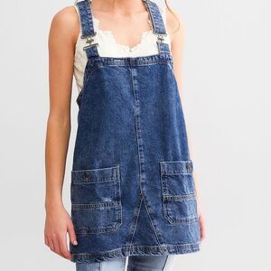 free people overall smock mini top medium in saphire wash